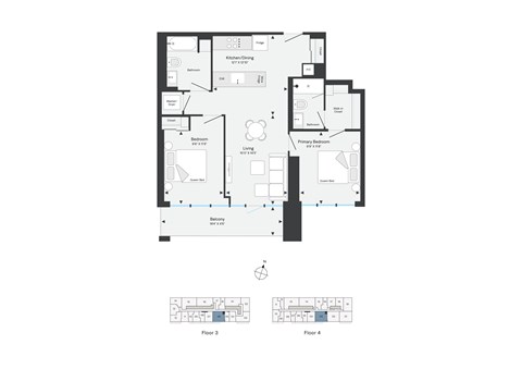 Floor plan for 2 beds, 2 baths, 876 sqft